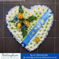 White Heart with Blue Ribbon