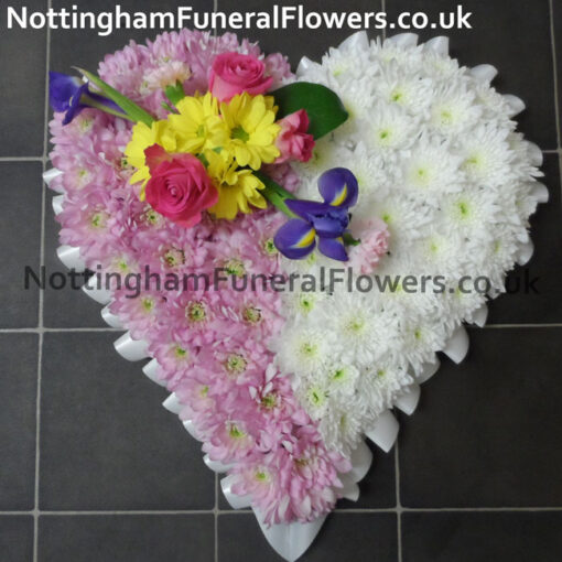 Heart Funeral Tribute Pink White Flowers