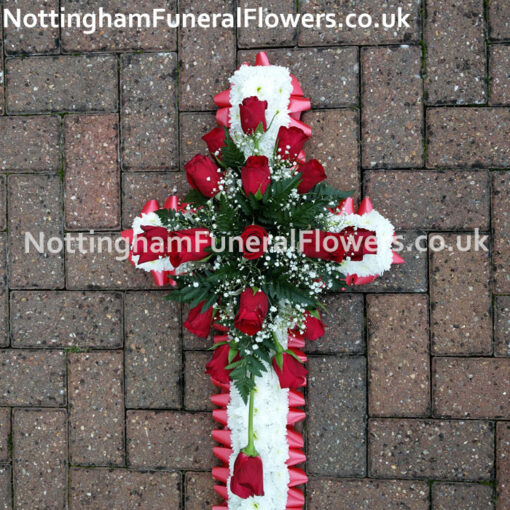 White Cross Red Rose Funeral Tribute