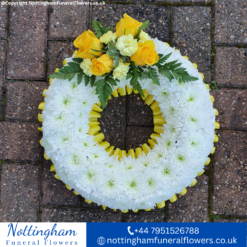 White Wreath with Yellow Ribbon